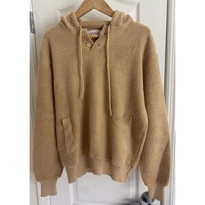 Catalina 100% Acrylic Tan Hoodie Sweater Front Pocket 1/4 Button Size XL Unisex